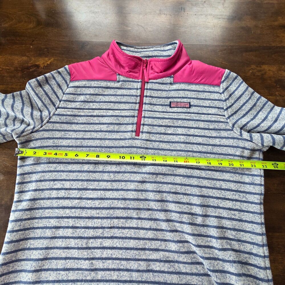 Vineyard Vines Striped Shep Shirt Pullover Blue Pink Quarter Zip Fleece L - Picture 6 of 8